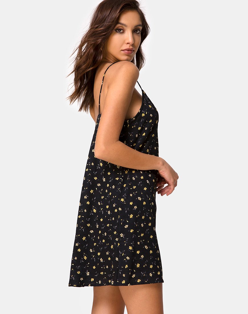 Sanna Slip-Kleid in Pretty Petal Schwarz