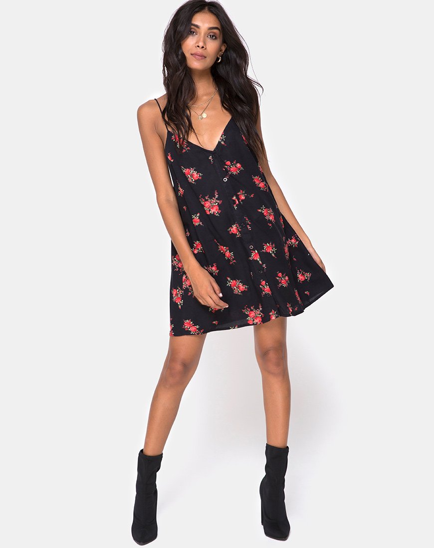 Image of Sanna Slip Dress in Soi Rose Schwarz und Rot