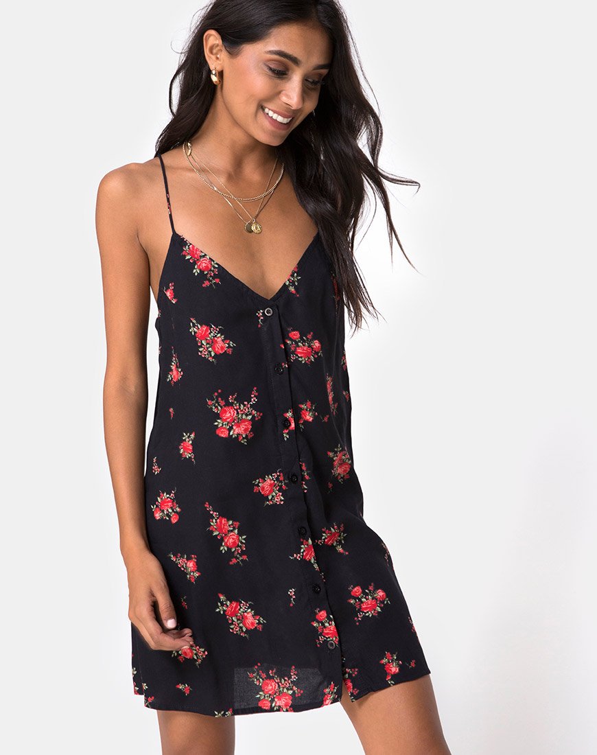Sanna Slip Dress in Soi Rose Schwarz und Rot