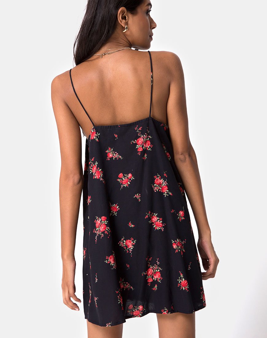Sanna Slip Dress in Soi Rose Schwarz und Rot