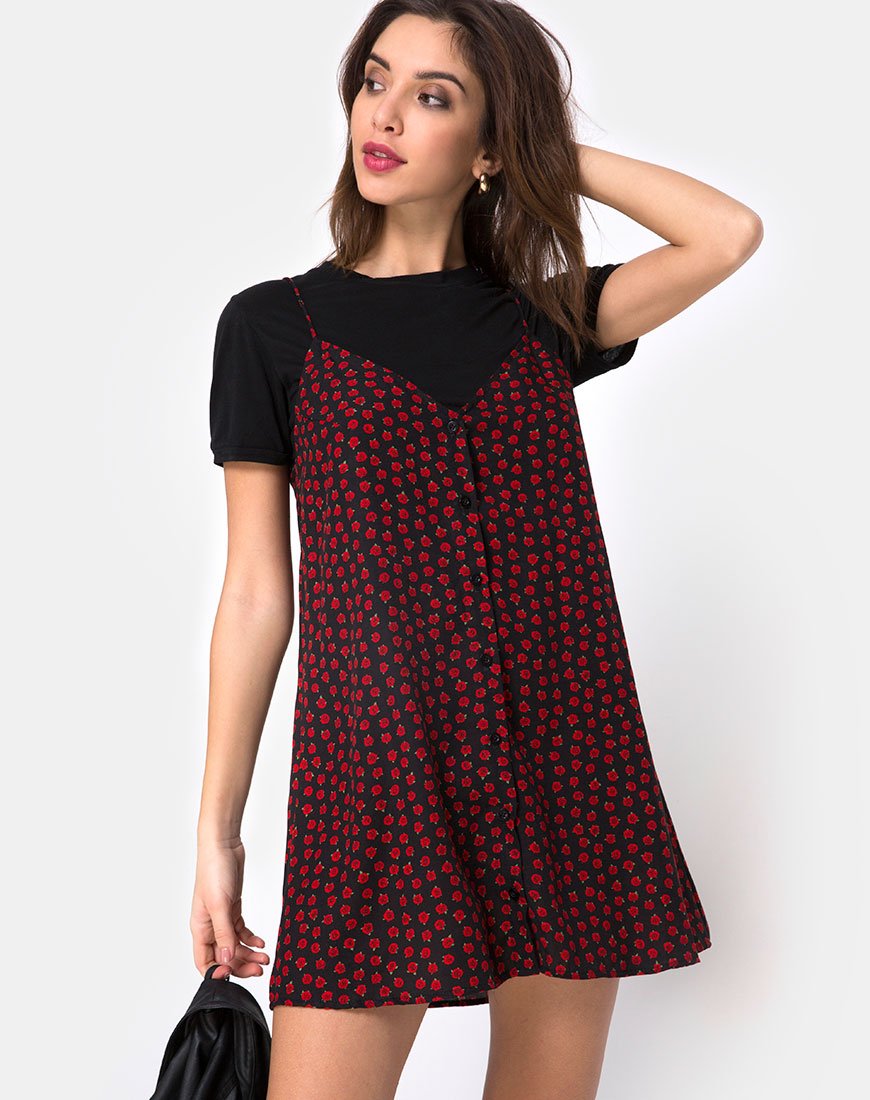 Sanna Slip Dress in Dotty Rose Schwarz