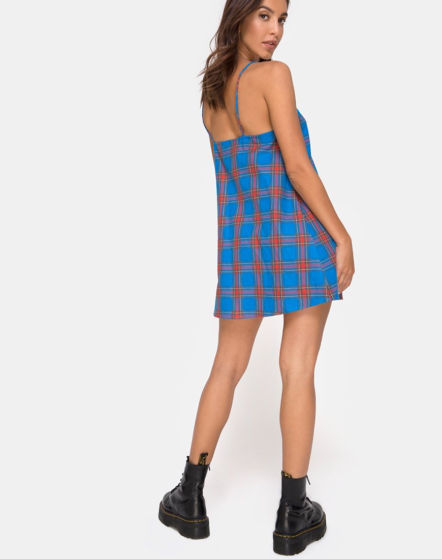 Image of Sanna Slip Dress in Blau und Rot Karo