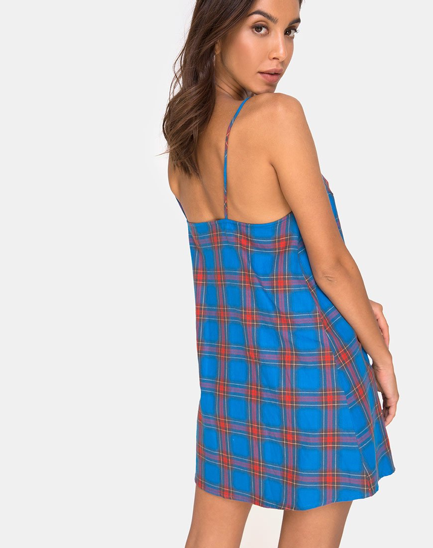 Sanna Slip Dress in Blau und Rot kariert