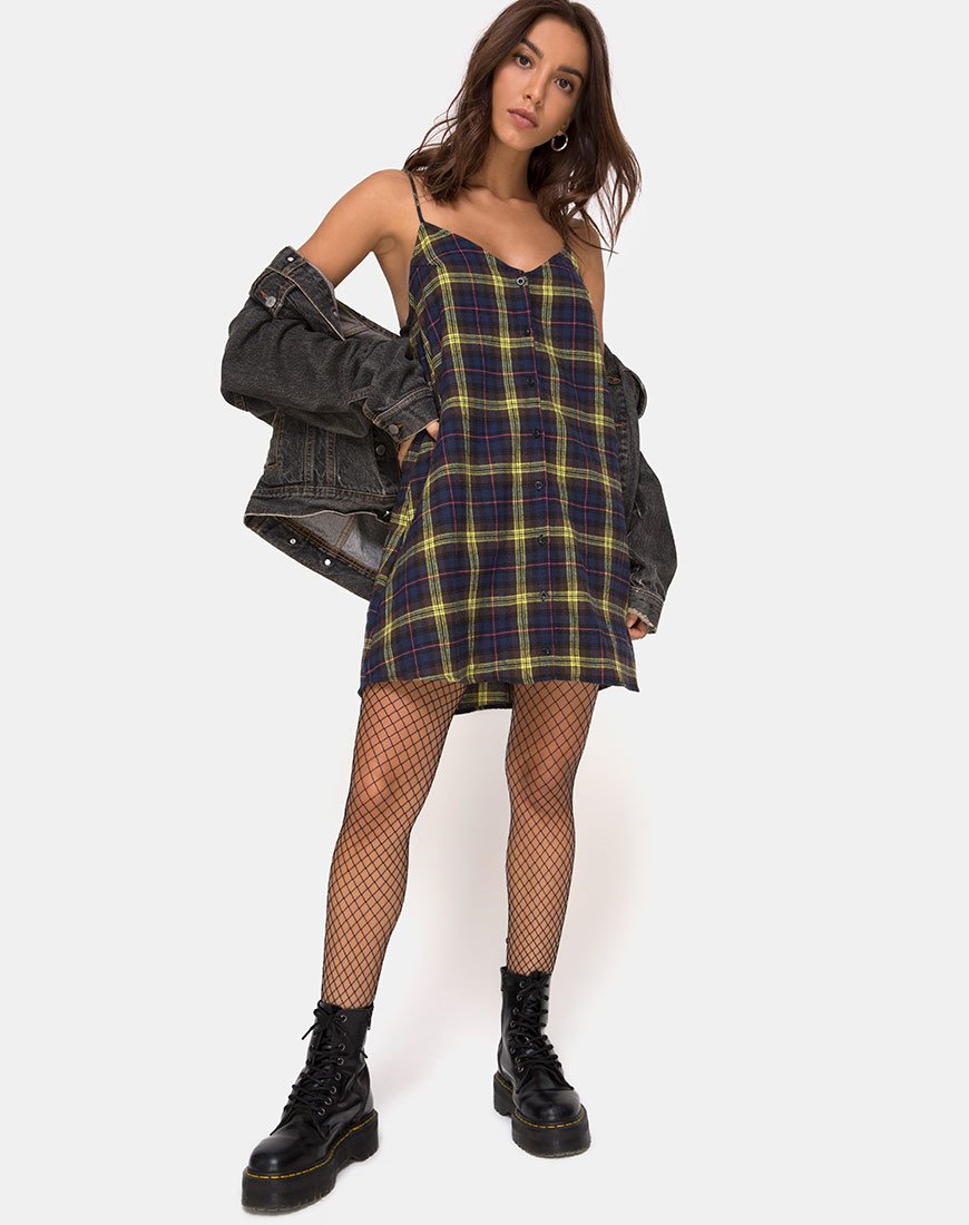 Image of Sanna Slip Dress in Karo Braun Gelb