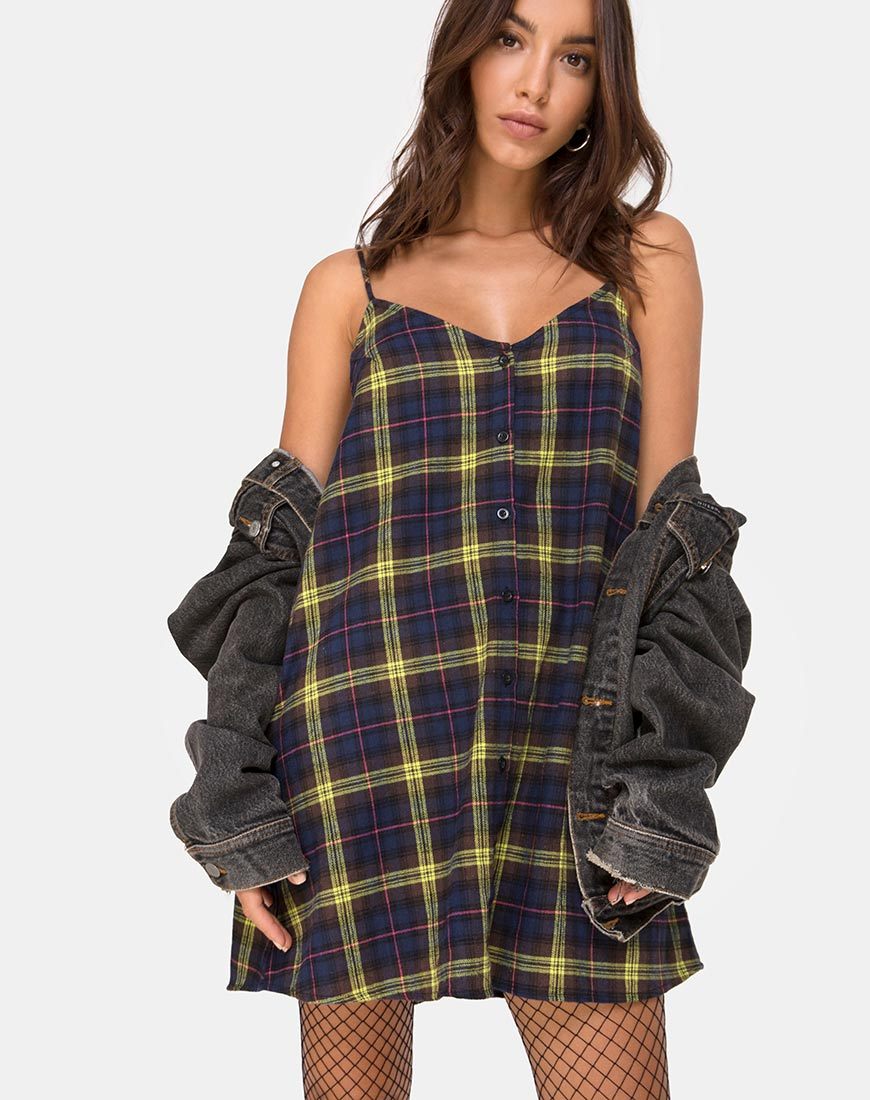 Image of Sanna Slip Dress in Karo Braun Gelb