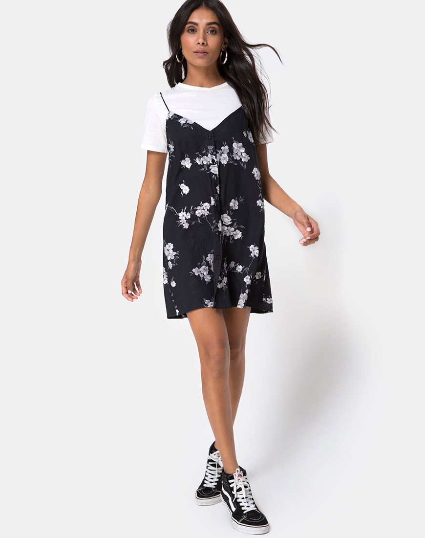 Image of Sanna Slip Dress in Mono Flower Schwarz