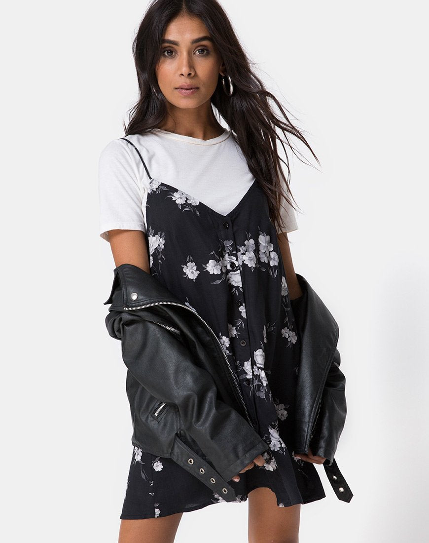Sanna Slip Dress in Mono Flower Schwarz