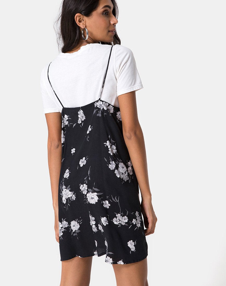 Sanna Slip Dress in Mono Flower Schwarz