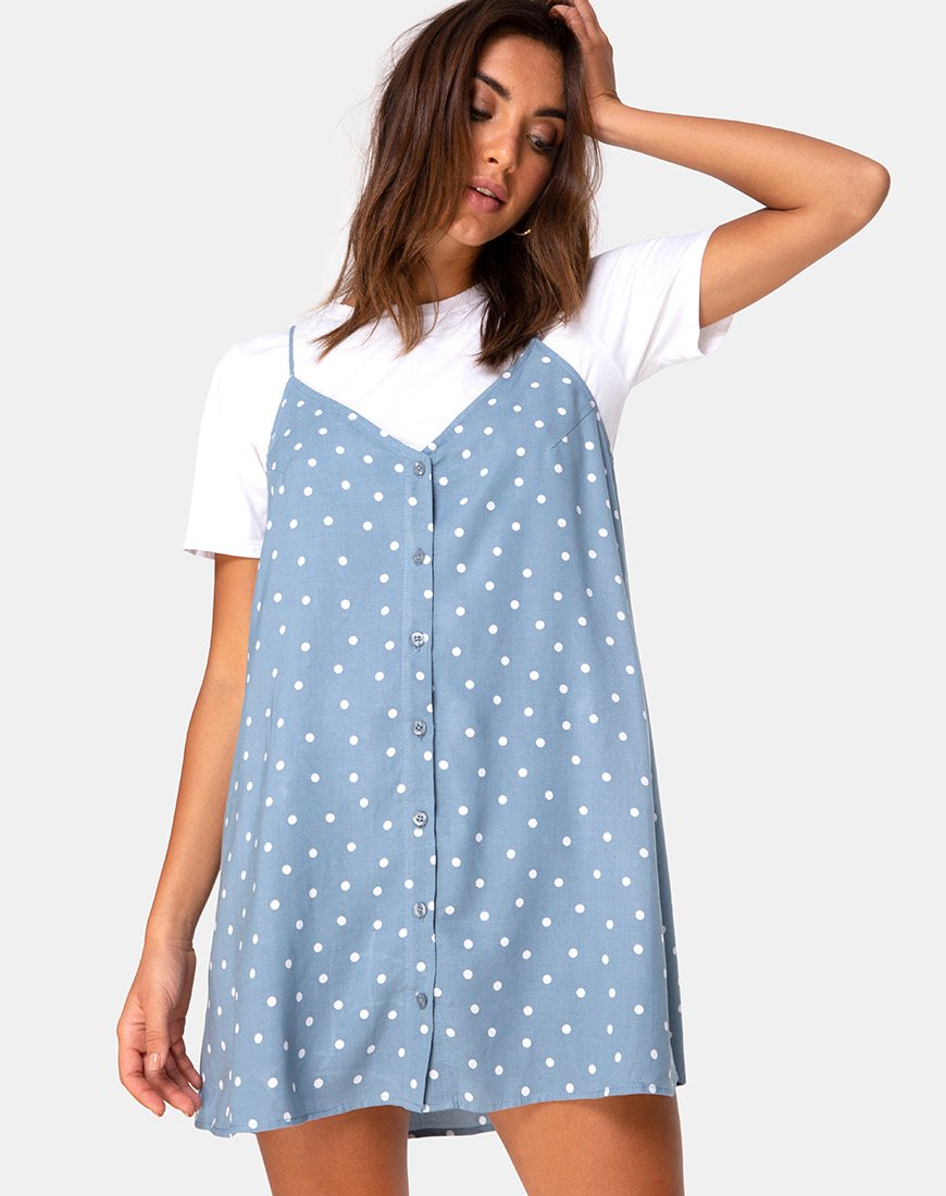 Sanna Slip Dress in Skater Polka Blau