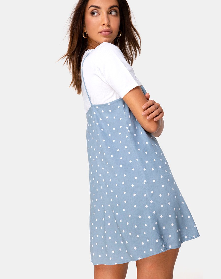 Sanna Slip Dress in Skater Polka Blau