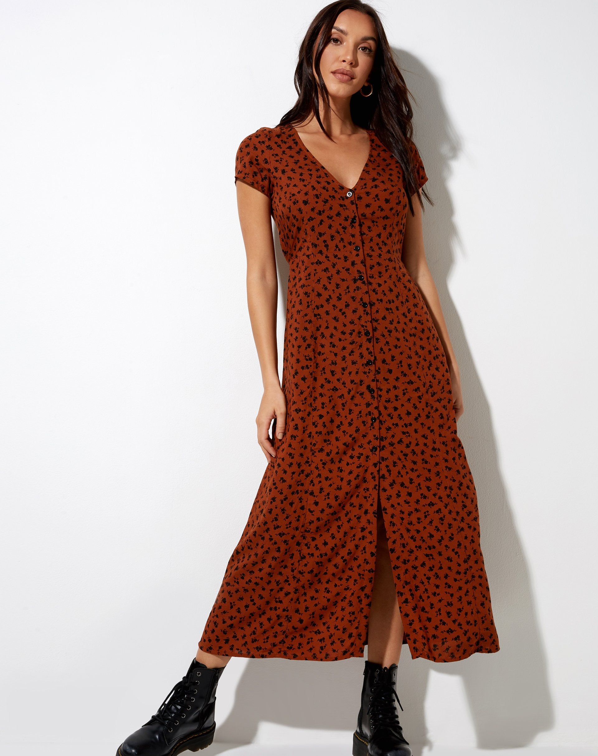 Image of Sanrin Midikleid in zierlichem Daisy Bombay Brown