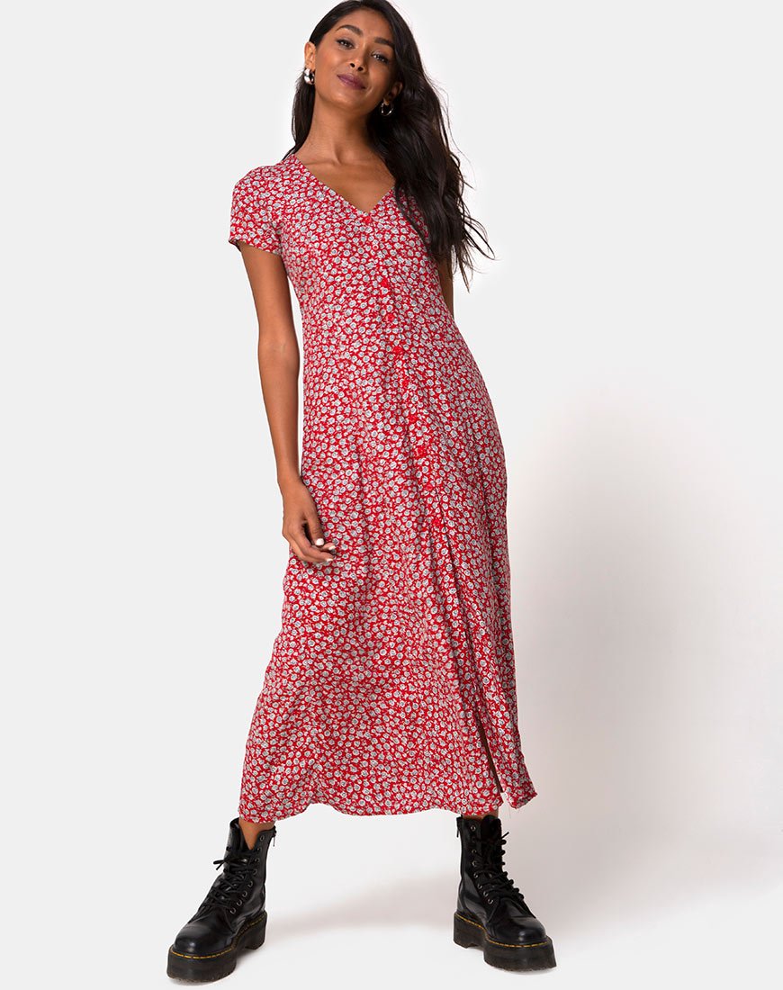Image of Sanrin Kleid in Ditsy Rose Rot Silber