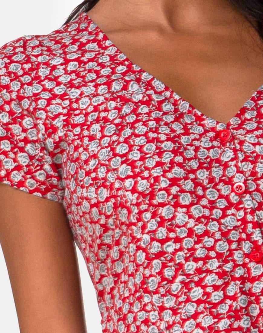 Image of Sanrin Kleid in Ditsy Rose Rot Silber