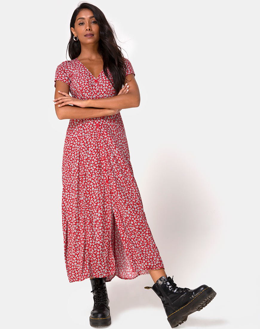 Sanrin Kleid in Ditsy Rose Rot Silber
