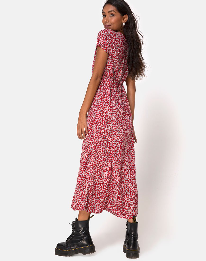 Sanrin Kleid in Ditsy Rose Rot Silber