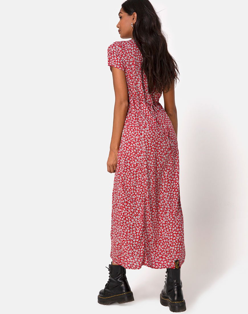 Image of Sanrin Kleid in Ditsy Rose Rot Silber