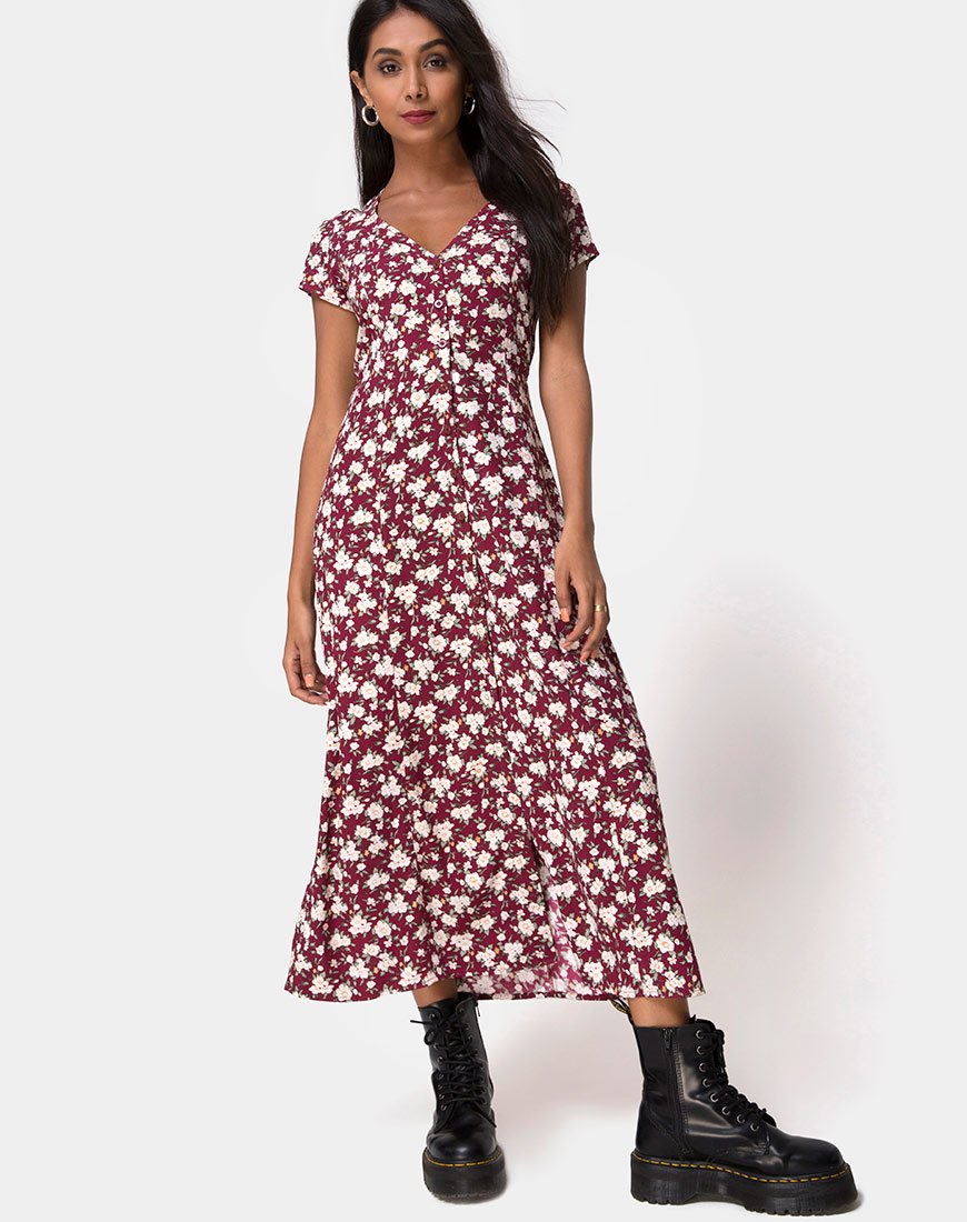 Image of Sanrin Midikleid in Wild Fleur Kastanienbraun