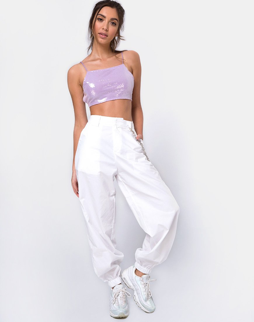 Bild von Sasha Crop Top aus mattem Mini-Pailletten-Lila