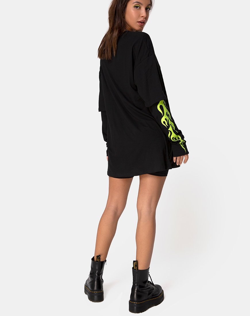 Image of Sashie Pullover Kleid in Schwarz mit grünem Tribal