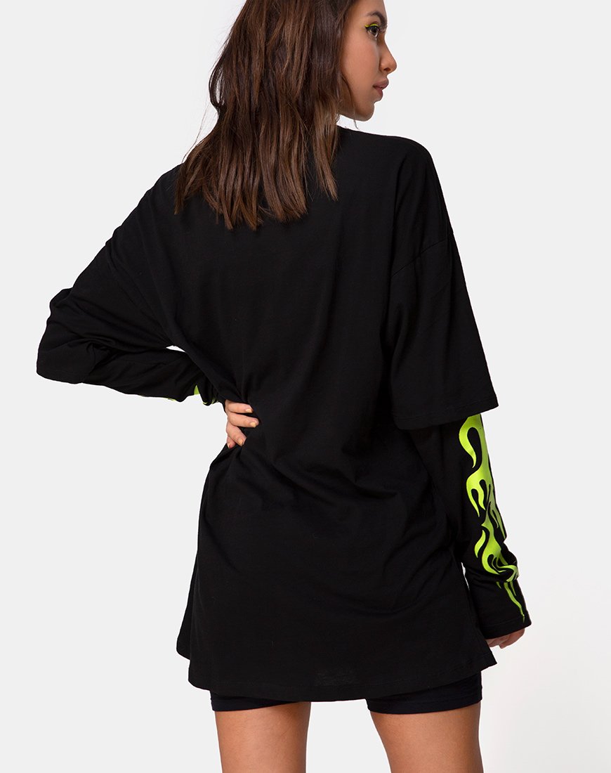 Sashie Pulloverkleid in Schwarz mit grünem Tribal