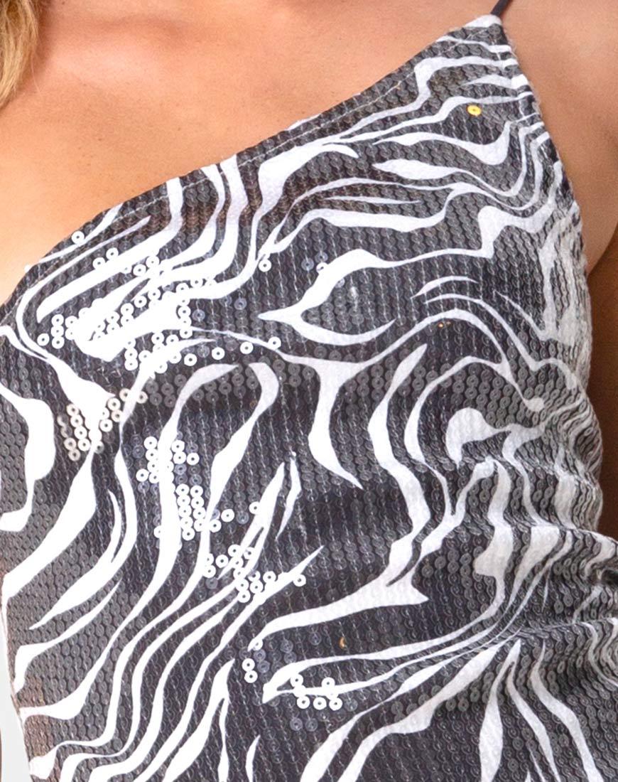 Image of Sattia Bodycon Kleid in Trippy Zebra Clear Pailletten