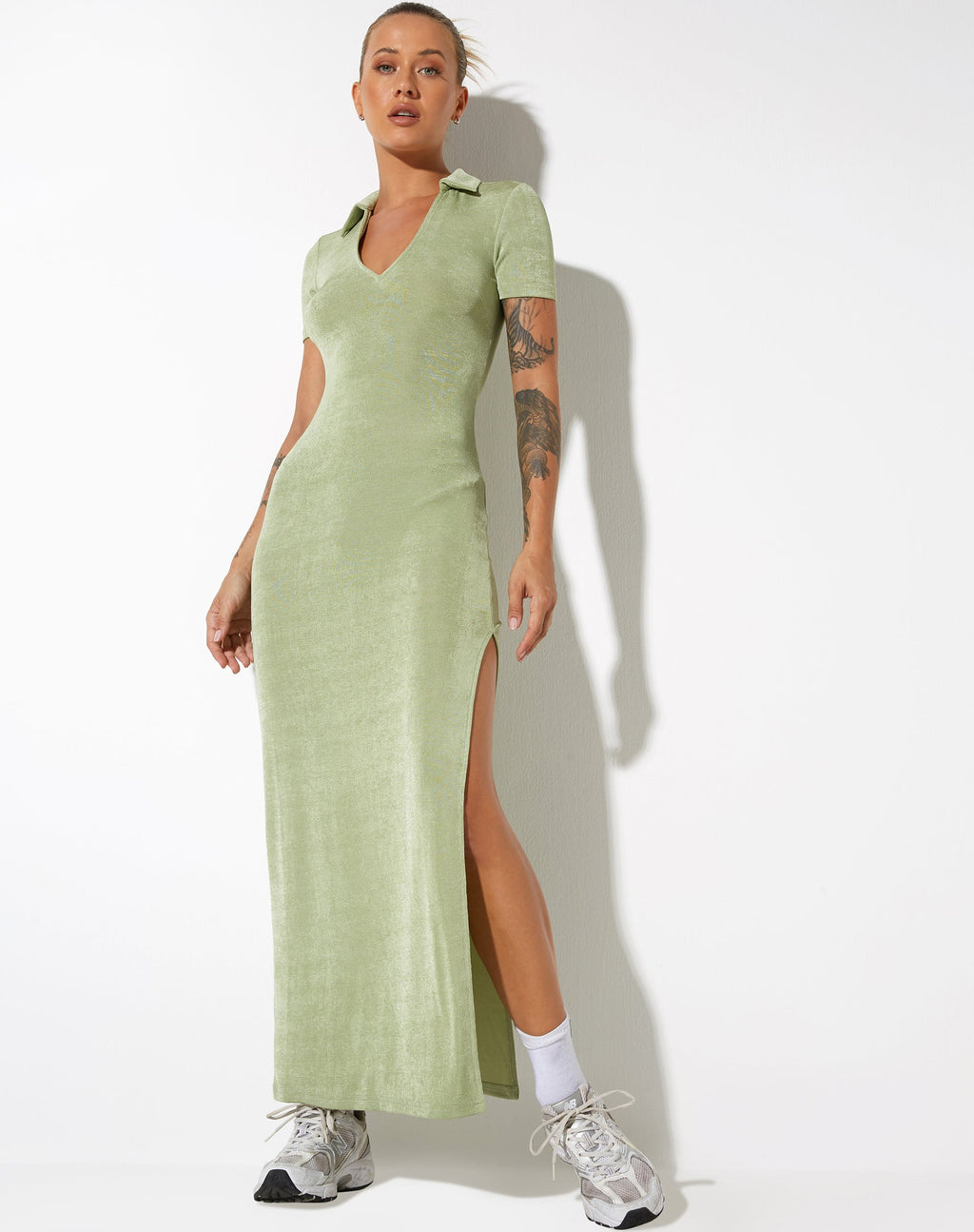 Savita Maxikleid aus Crêpe in Seemannsgrün