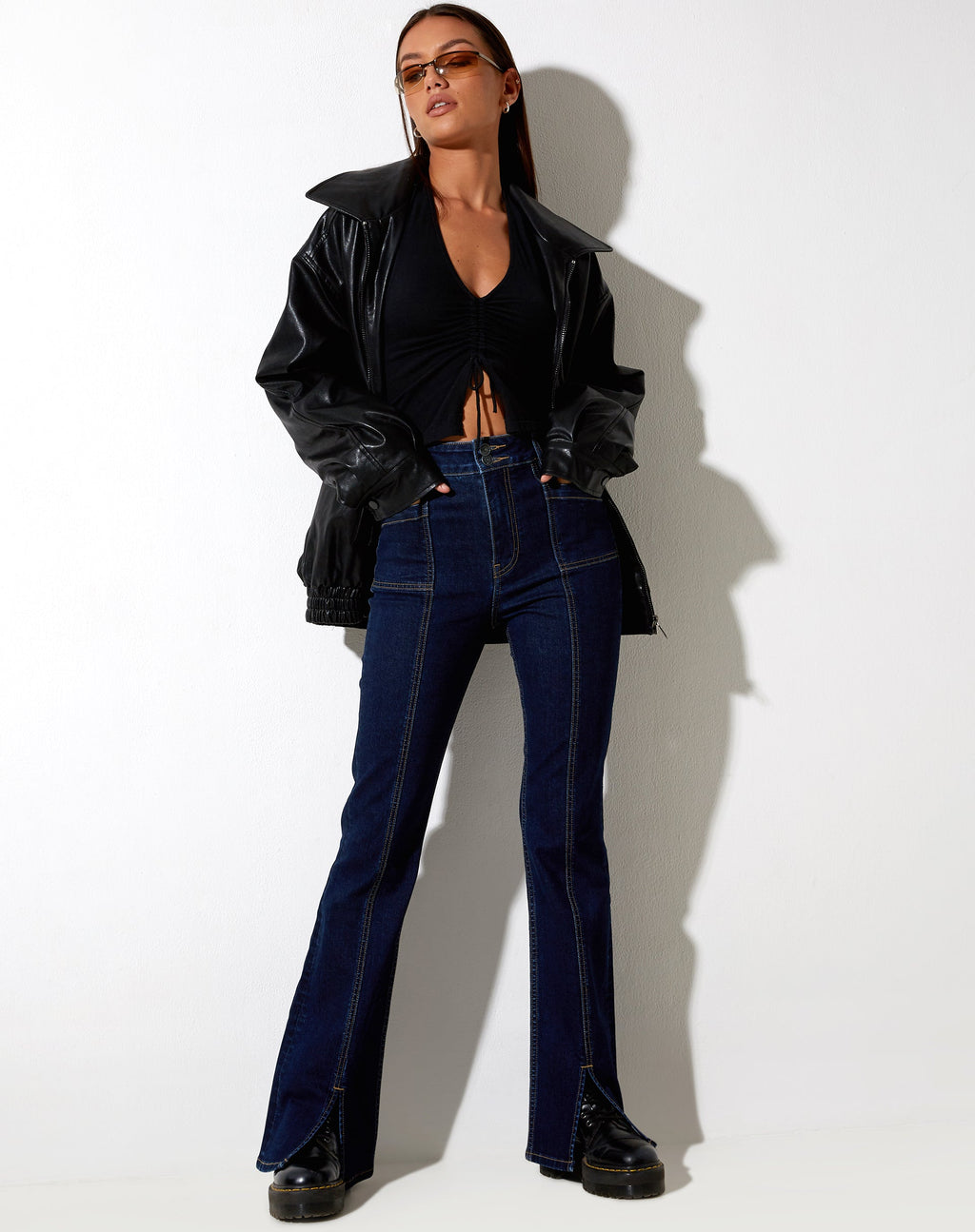 Jeans mit geteilter Naht in Indigoblau