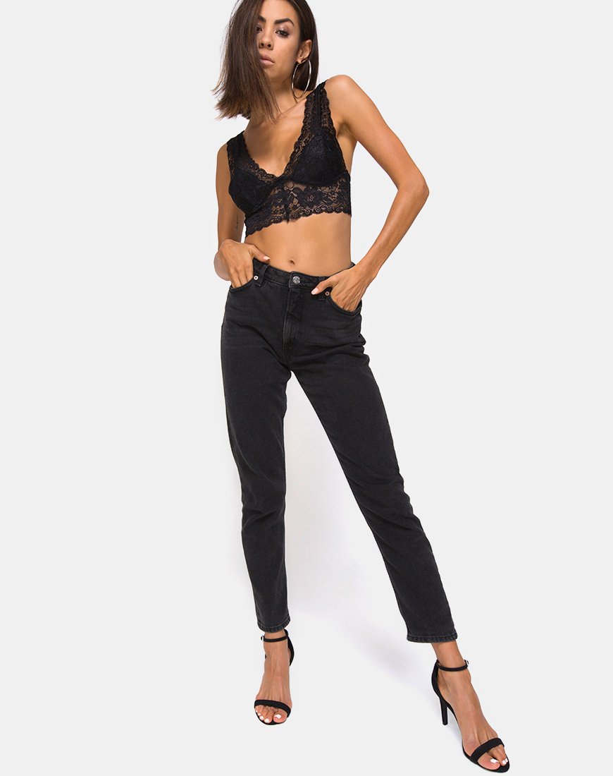 Image of Sejie Bralet Crop aus Spitze Schwarz