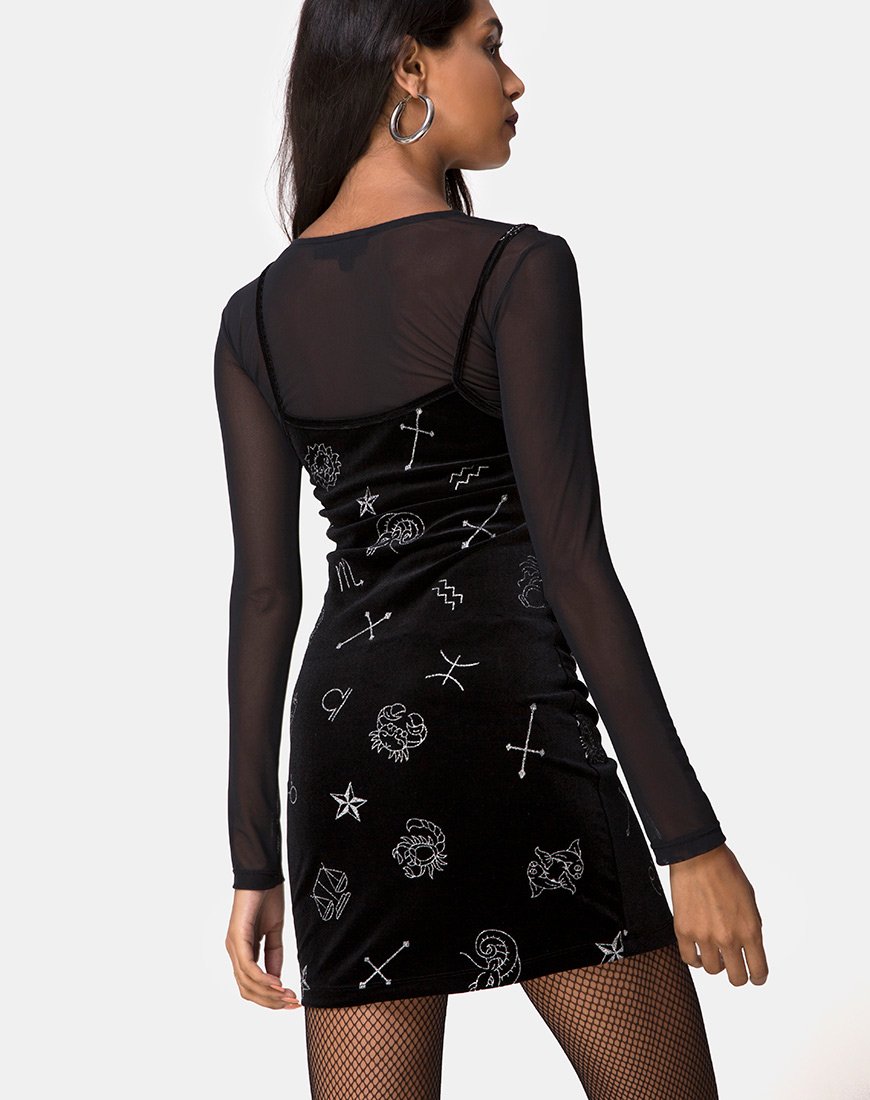Selah Kleid aus schwarzem Samt Medium Astro Glitter