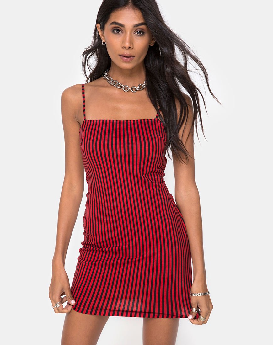 Image of Selah Bodycon-Kleid mit Ministreifen in Rot und Schwarz
