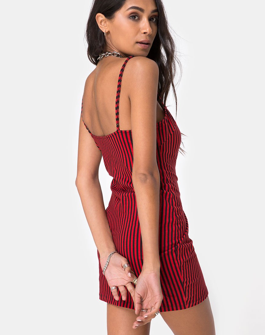 Selah Bodycon-Kleid aus roten und schwarzen Ministreifen