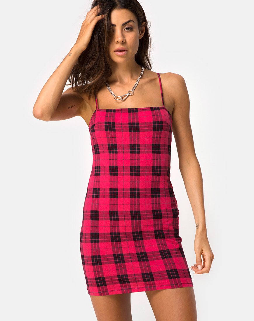 Image of Selah Kleid in Winter Plaid Rot / Schwarz