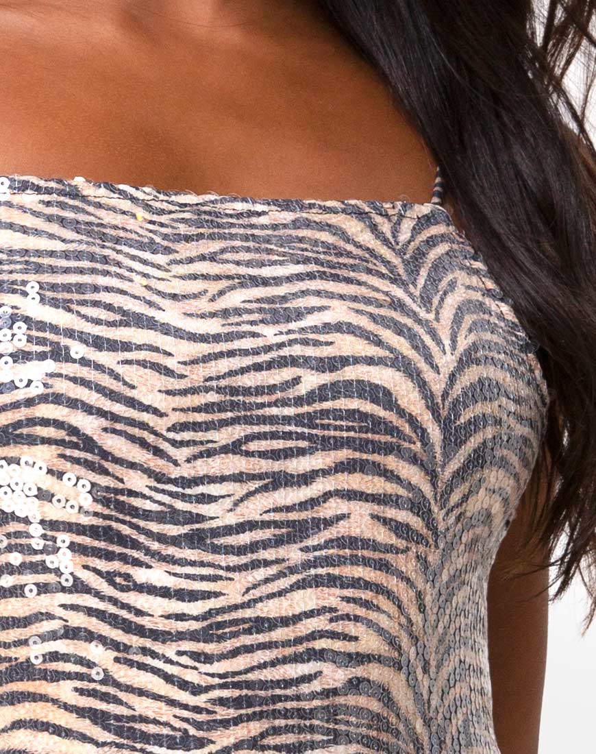 Bild von Selana Bodycon Kleid in Tiger mit durchsichtigen Pailletten