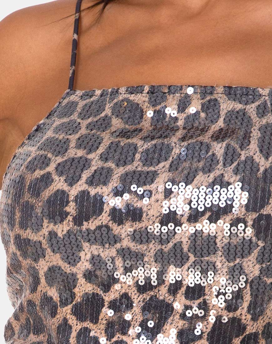 Bild von Selana Bodycon Kleid in Leopard mit durchsichtigen Pailletten