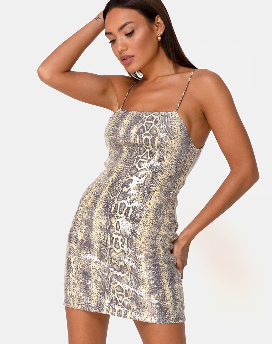 Selana Bodycon Kleid aus Acid Snake Clear Pailletten
