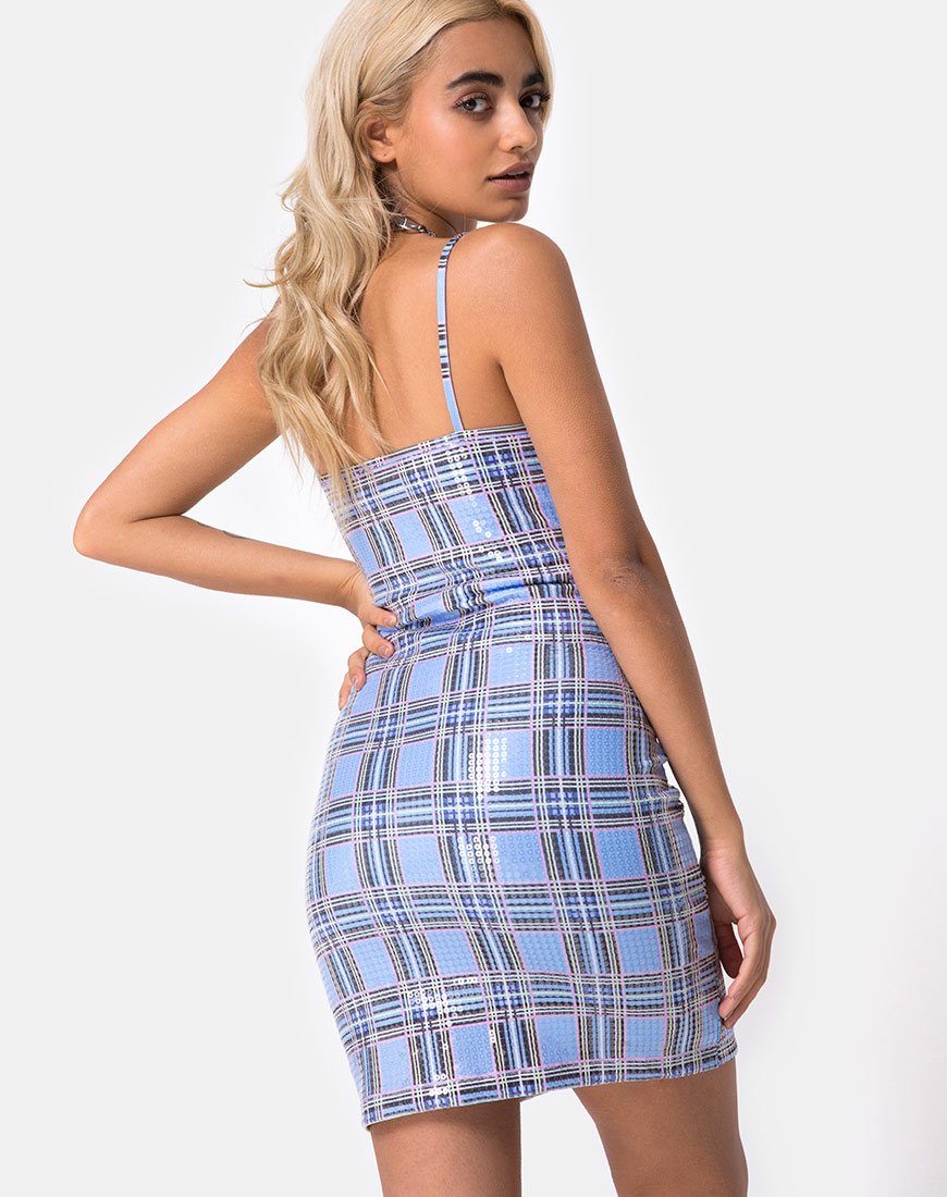 Image of Seleh Bodycon Kleid in 90er Karo mit Pailletten