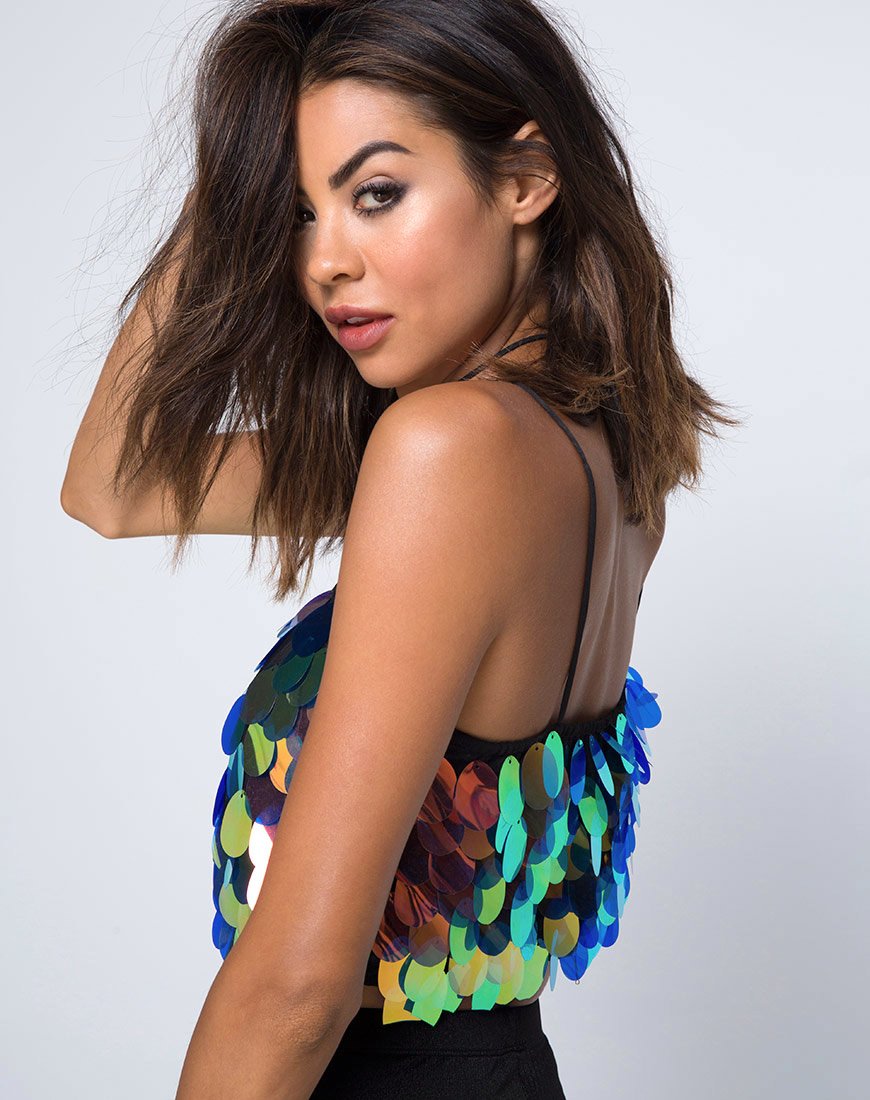 Bild von Cadence Crop Top in Tear Drop Pailletten Rosa Öl