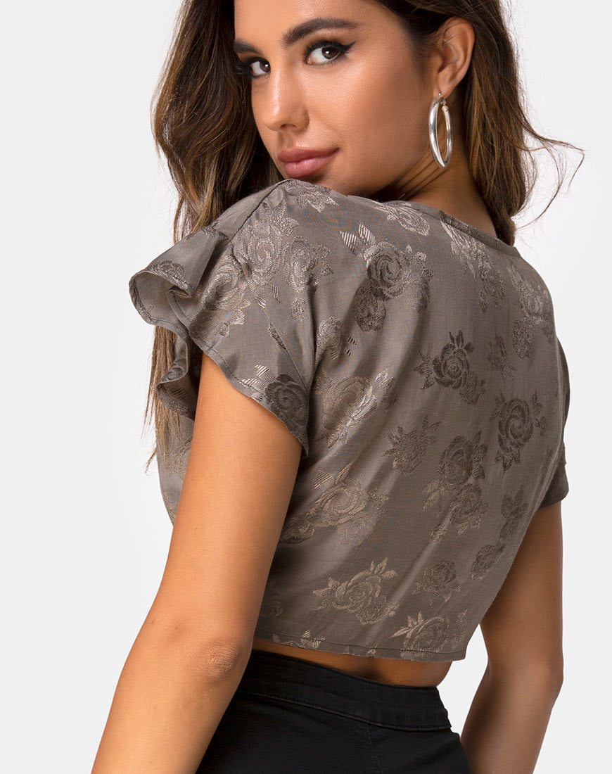 Shae Crop Top aus Satin Rose Silber Grau