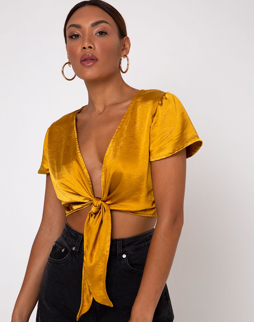 Shaera Crop Top in Satin Kurkuma