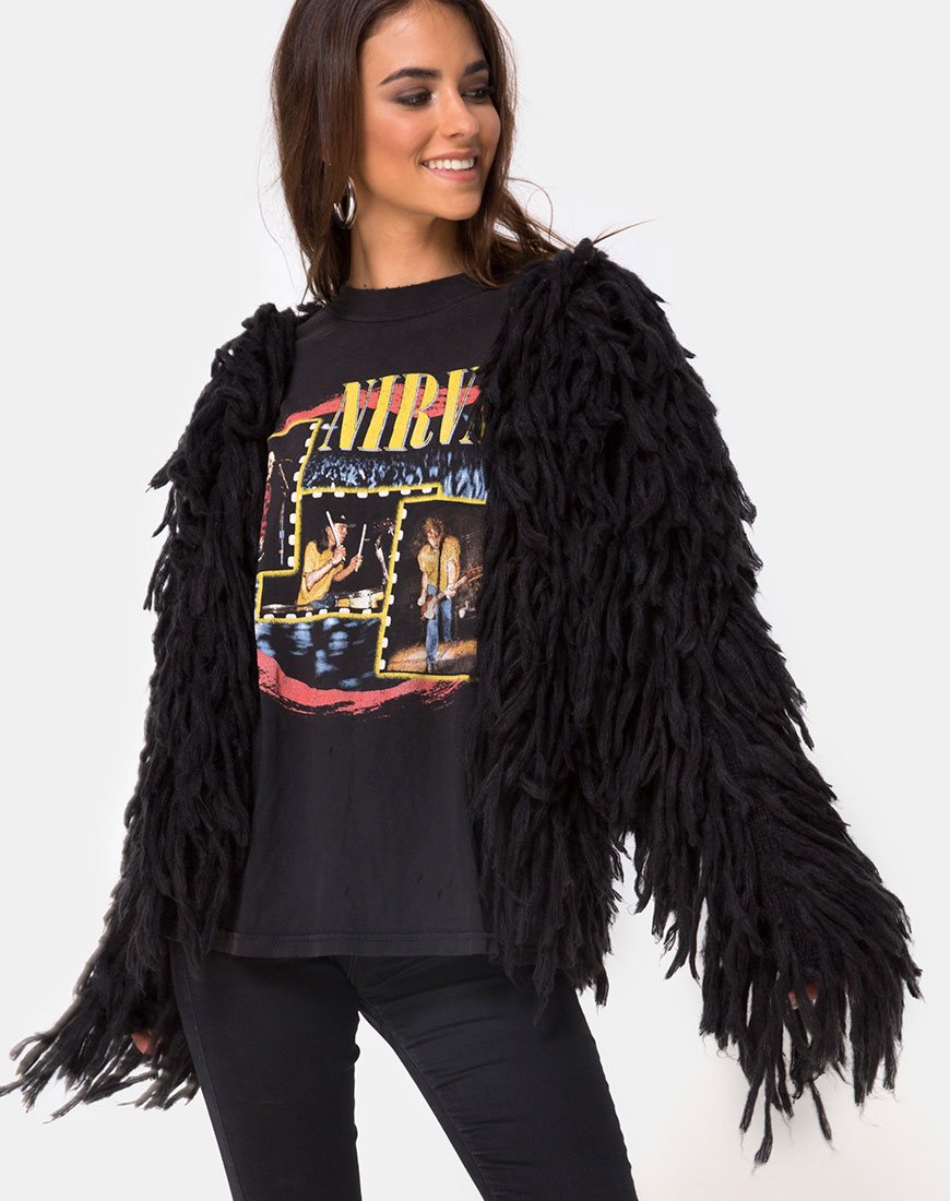 Zottelstrick Cardi aus Moheir Schwarz