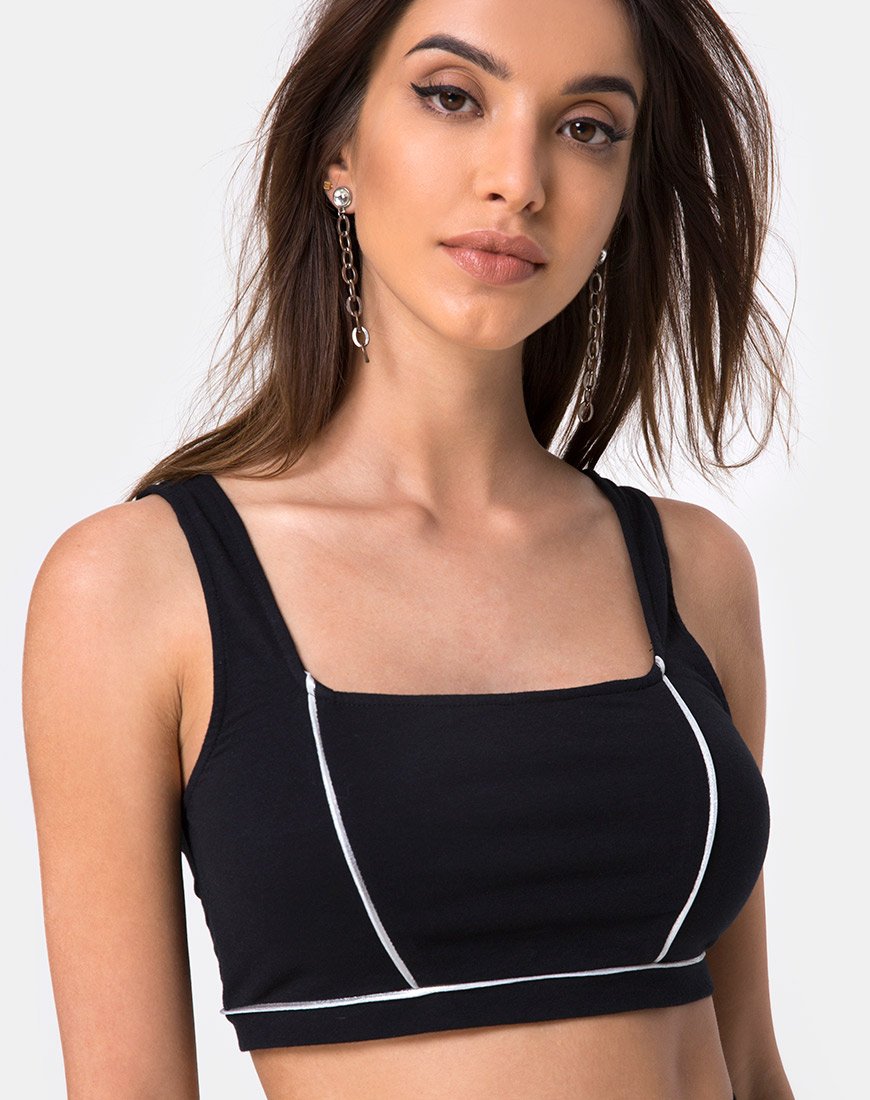 Shano Crop Top in Schwarz mit weißen Paspeln