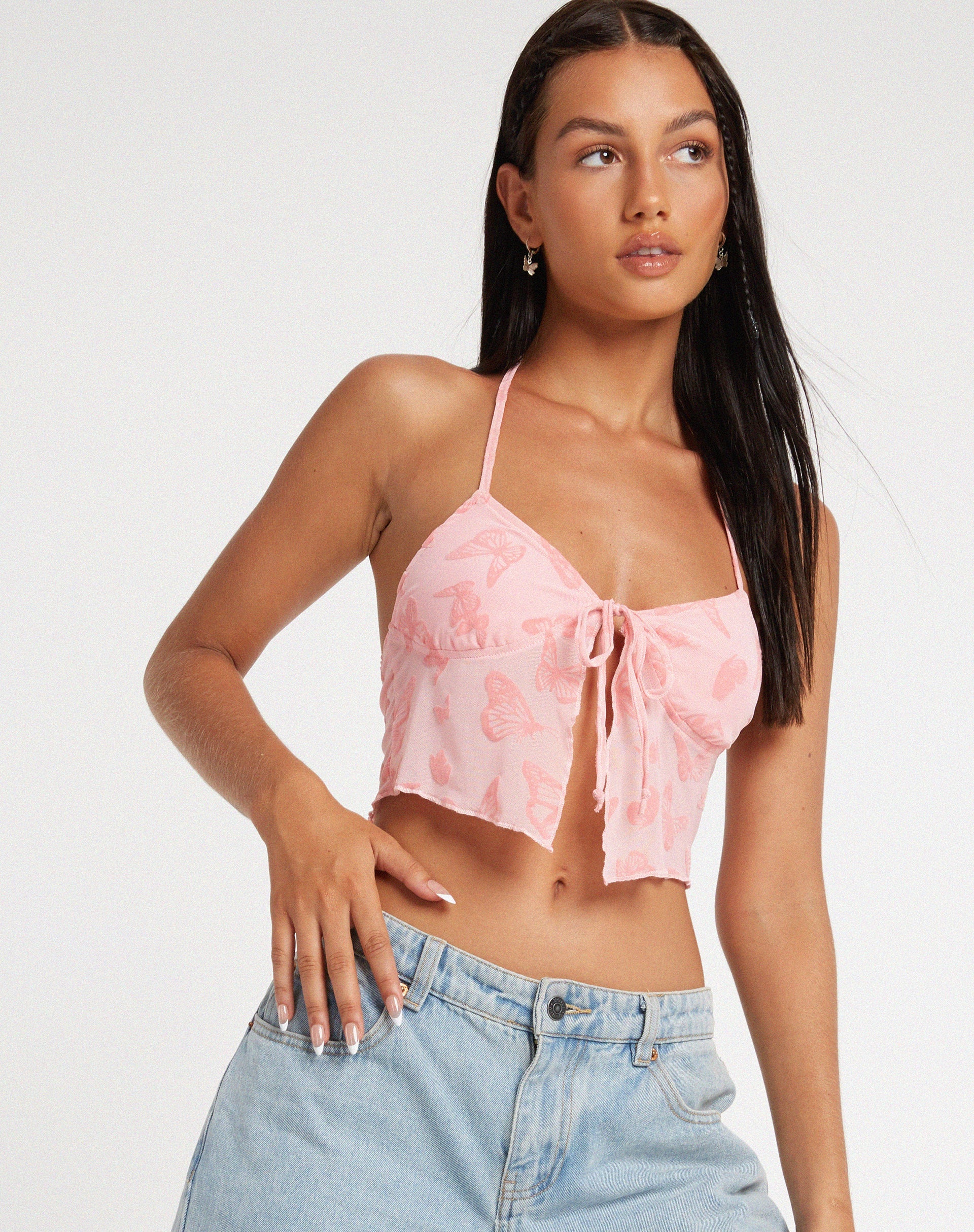 Abbildung des Shara Crop Tops in Butterfly Pink Flock