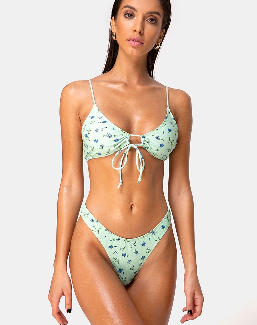 Muschel-Top-Bikini in Ditsy Petal Pastell-Limette