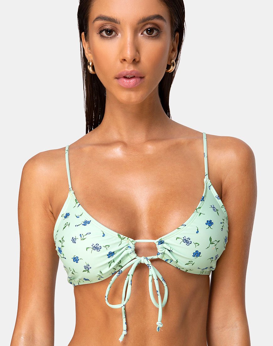 Muschel-Top-Bikini in Ditsy Petal Pastell-Limette