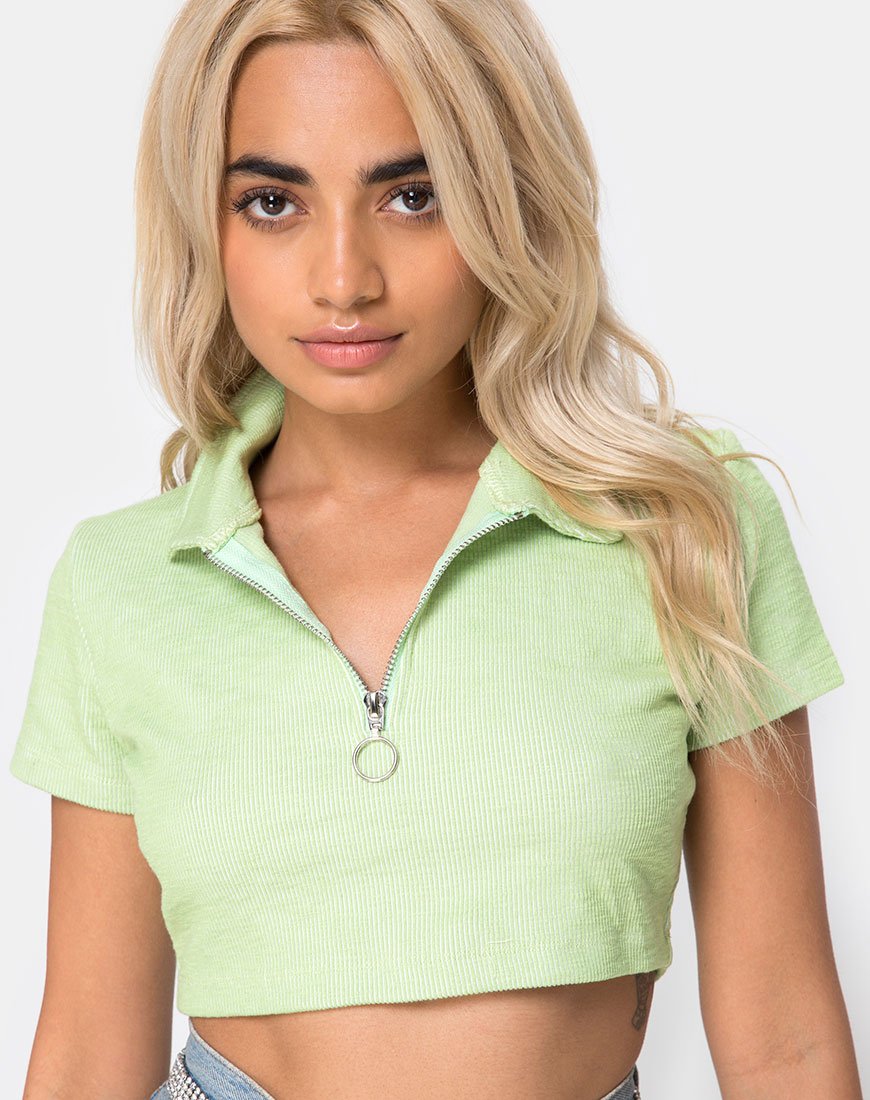 Shen Crop Top aus Rippstrick in Pastelllimette