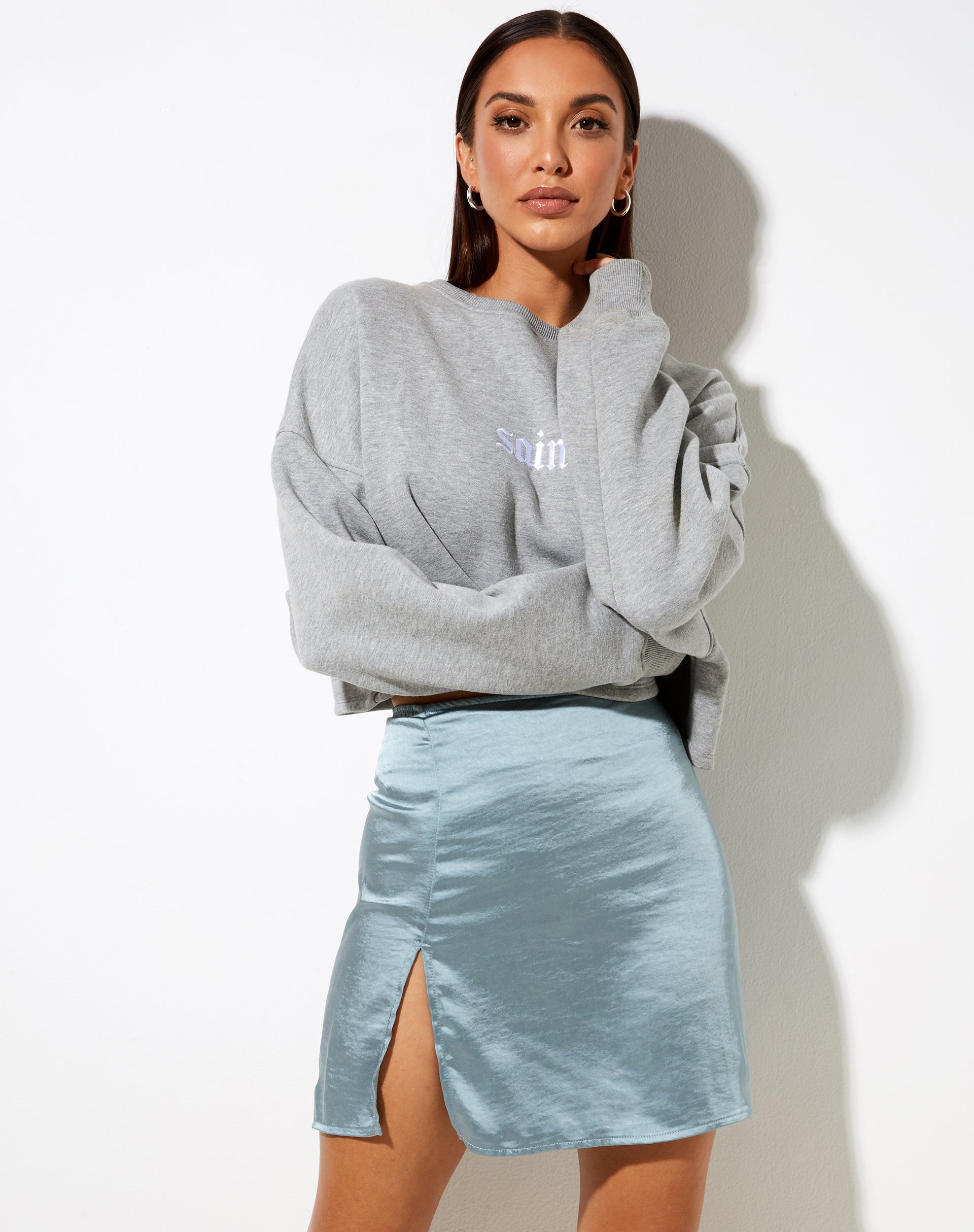 Bild von SHENKA SKIRT SATIN SILBER BLAU#41