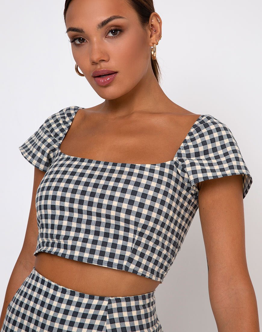 Cindy Crop Top in Gingham Creme