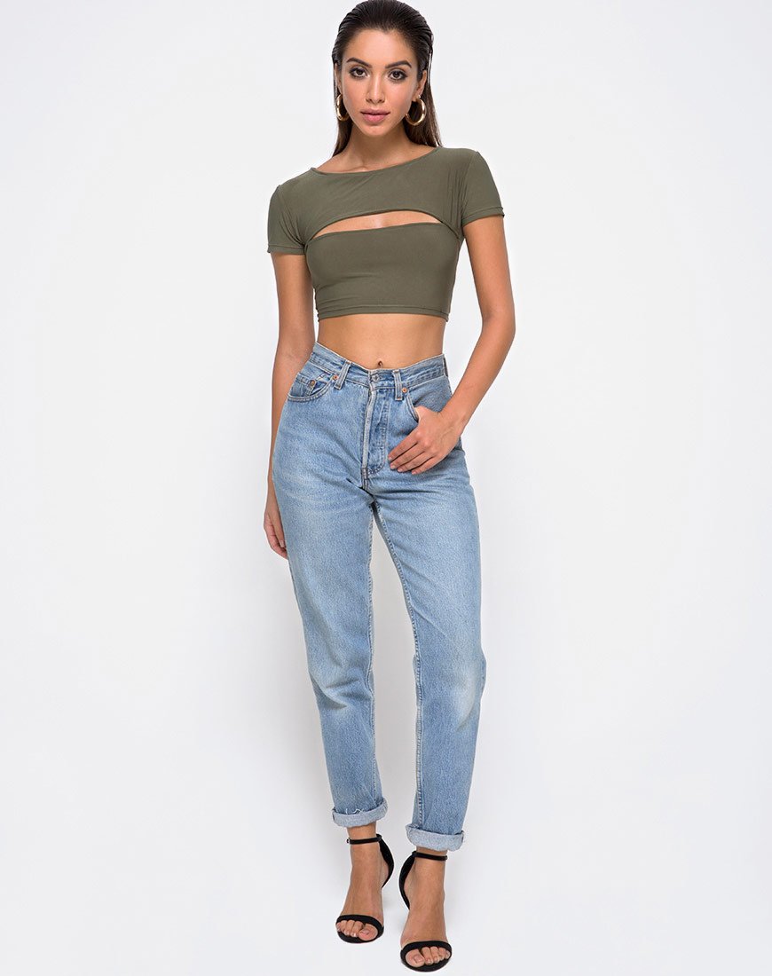 Bild von Shim Cutout Crop Top in Khaki