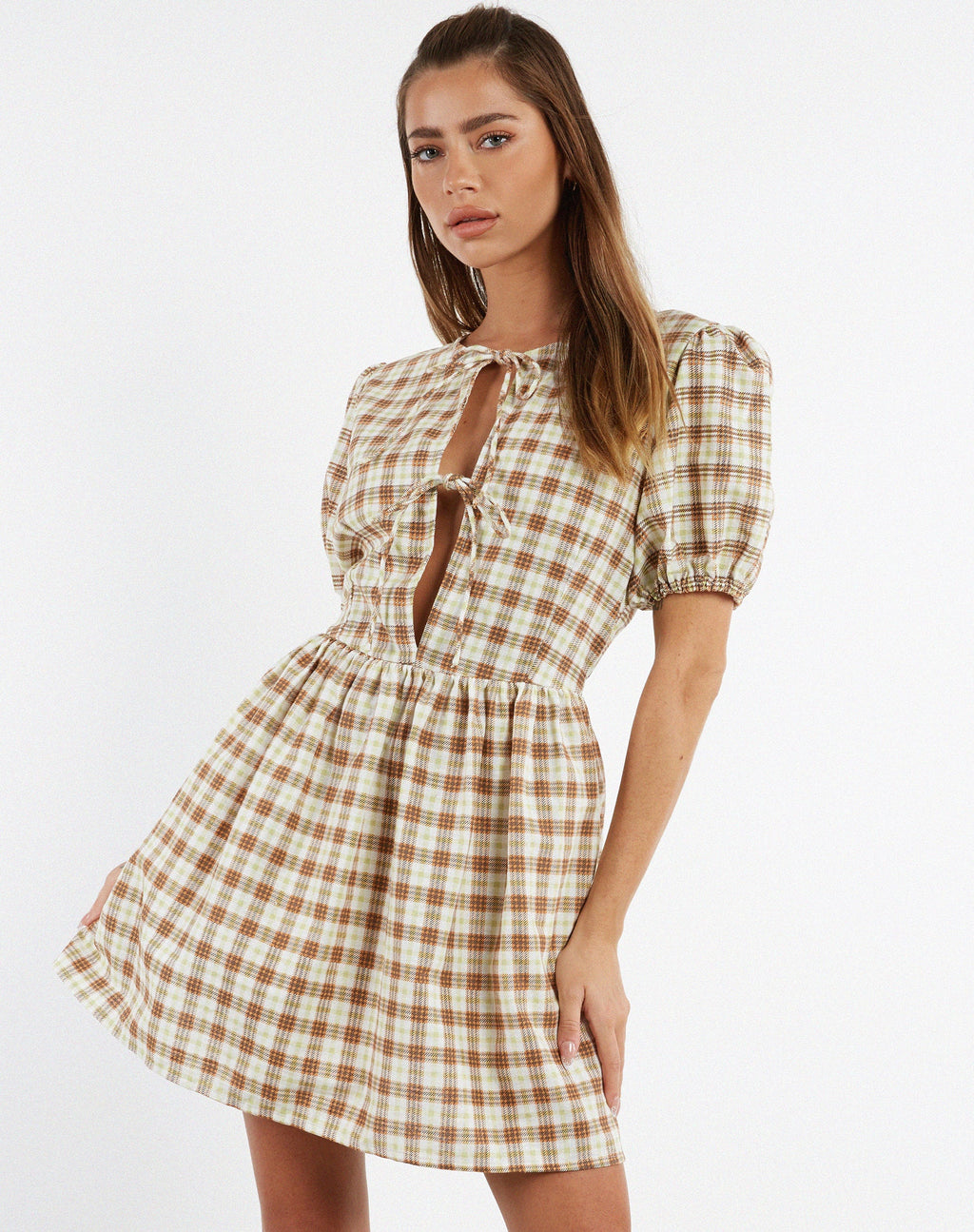 Shirley Minikleid aus gelb-braunem Karo