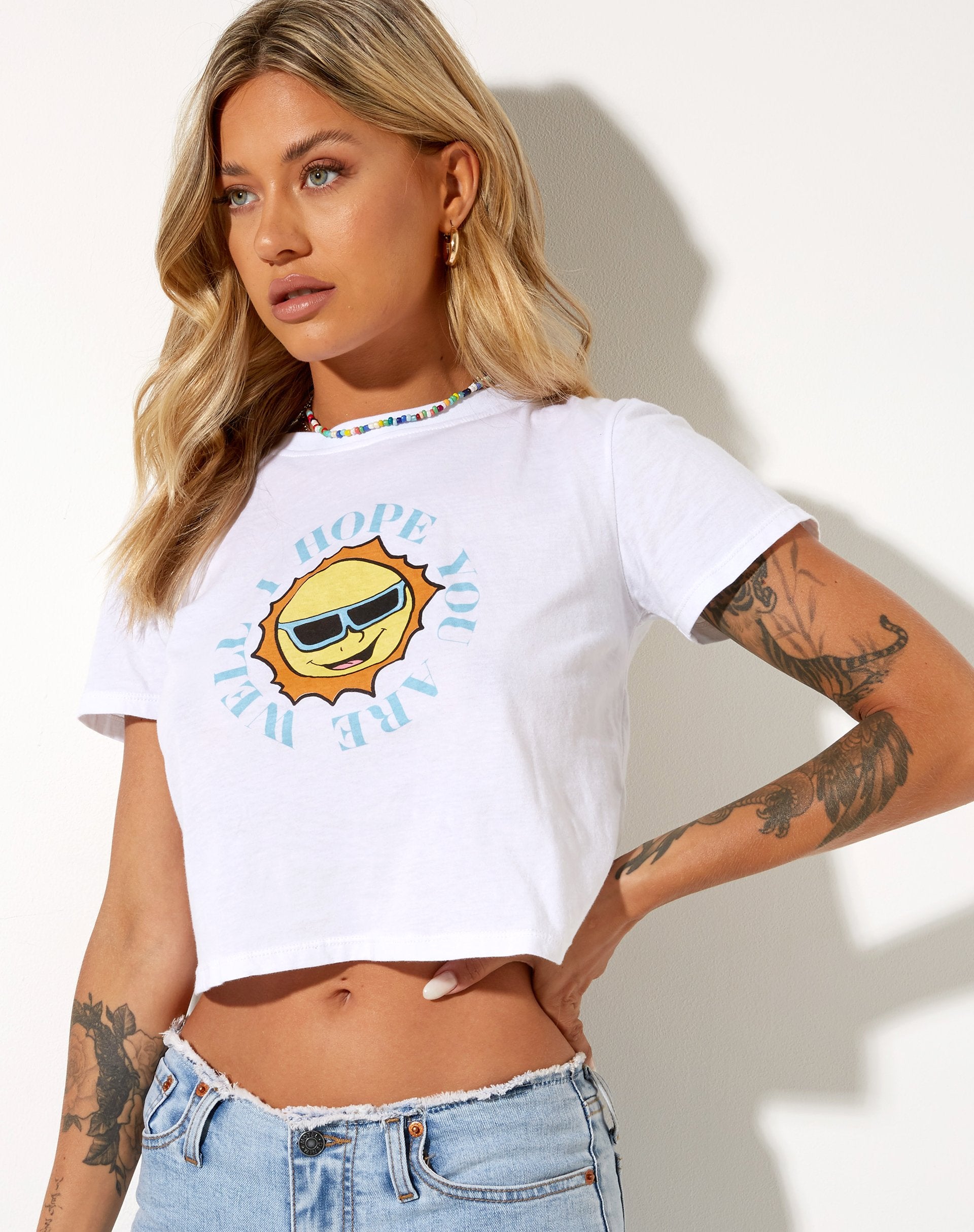 Bild von Shrunk Tee in Weiß Retro Sun